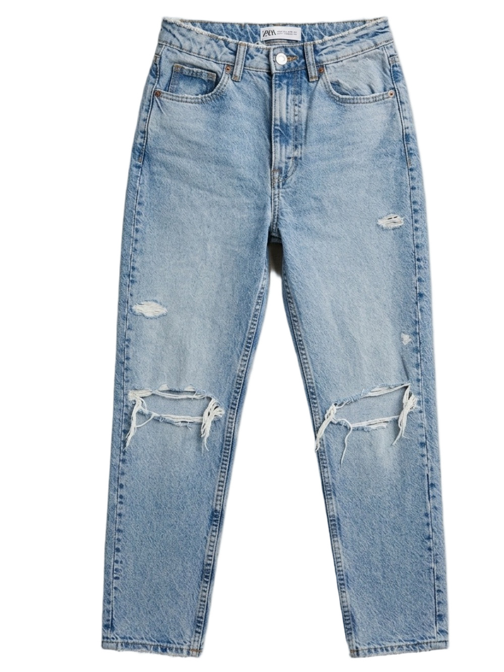Zara Ripped Classic Mom Fit Jeans High Rise Distressed Straight Leg Size 0 NWT